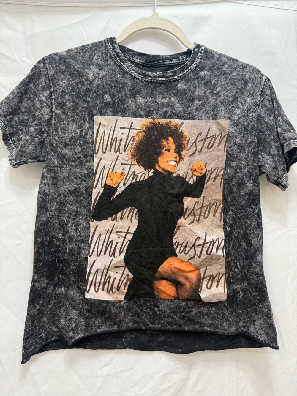 Graphic Mineral-Wash Black Short Sleeve Tee with Photo Panel